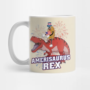 Hotdog T Rex Dinosaur 4th of July Amerisaurus Funny Gifts Mug